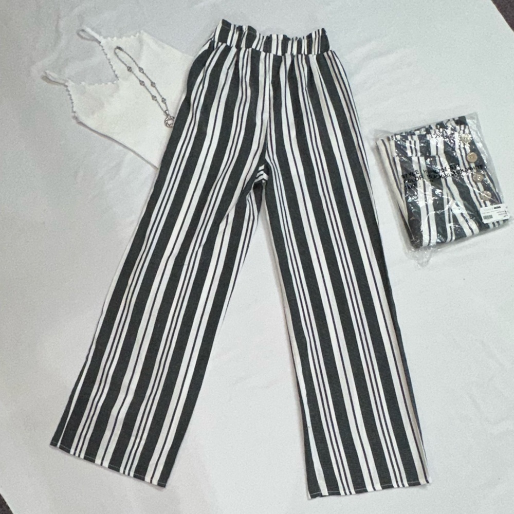 Haute Monde Charcoal and White Striped Straight Leg Pants - Picture 2 of 5